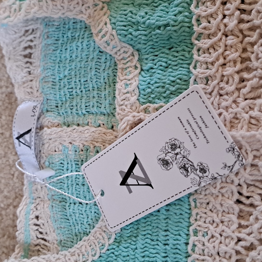 AZ Crochet Vest and Skirt Set in Cream and Turquoise - Picture 2 of 8